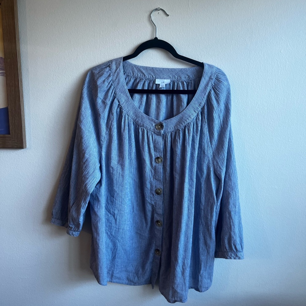 J. Jill Light Blue Button-Front Blouse